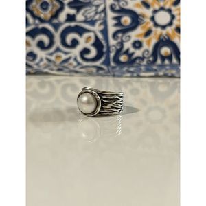 Made in Israel | 925 Silver Ring | White Pearl-Like Stone